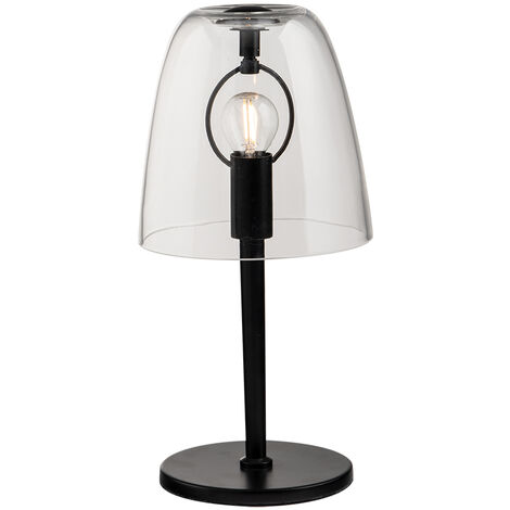 Lampada da tavolo ARES in metallo nero e diffusore vetro trasparente 36cm.