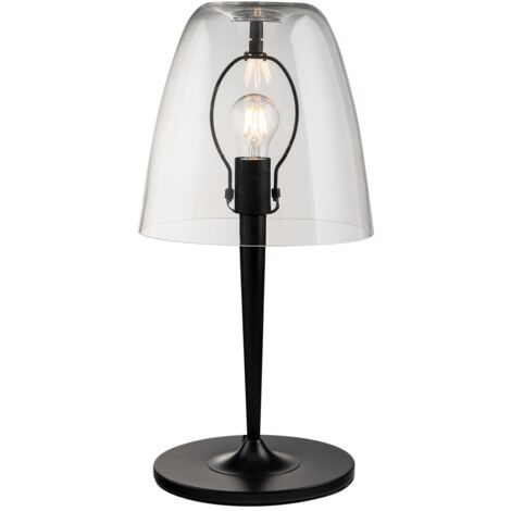 "Lampada da tavolo ARES in metallo nero e diffusore vetro trasparente 56 cm."