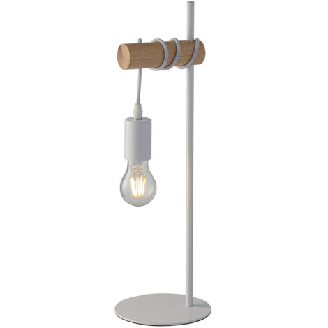 "Lampada da tavolo ARIZONA in legno naturale e metallo bianco"
