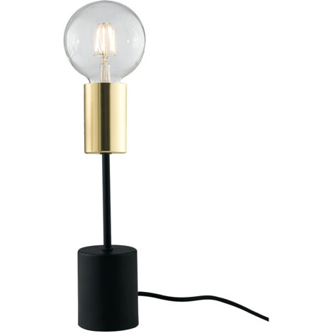 "Lampada da tavolo AXON in metallo nero e oro con cavo in tessuto"