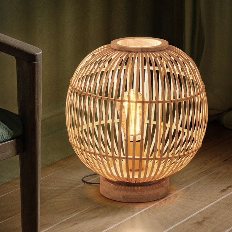 Image of Globo - Lampada da tavolo bambù lampada boho lampada da comodino lampada a sfera camera da letto colore naturale, 1x attacco E27, DxH 30x33,5 cm