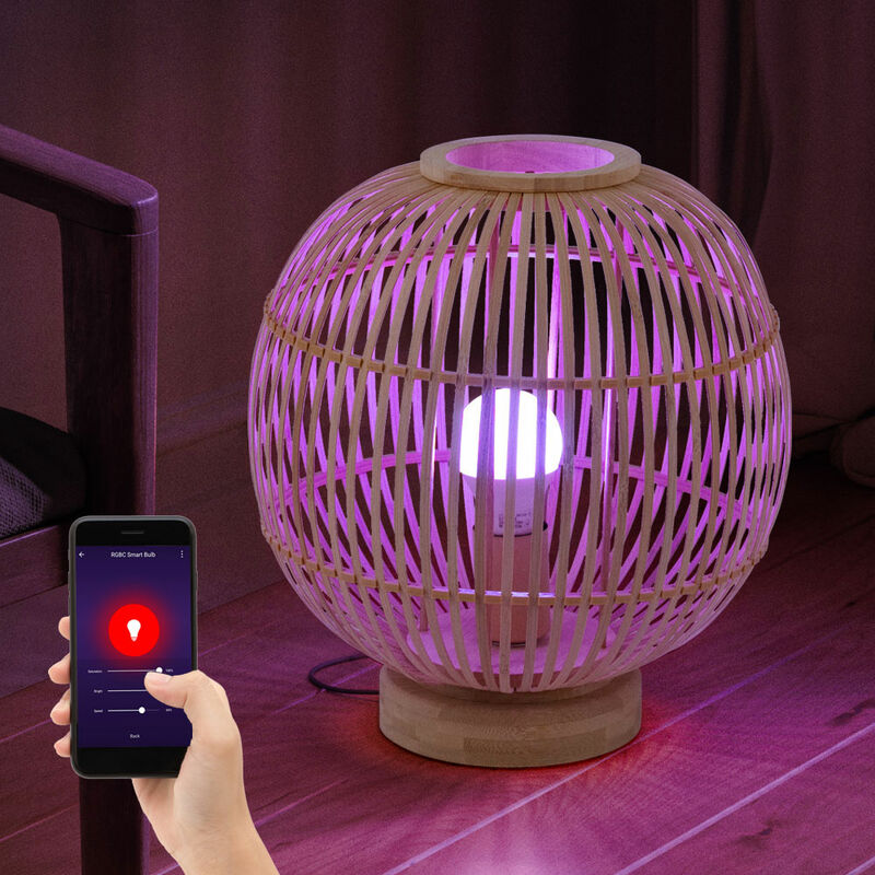 Image of Globo - Lampada da tavolo bambù lampada boho lampada da comodino lampada a sfera camera da letto colore naturale, Smart Home Appcontrollo vocale cct