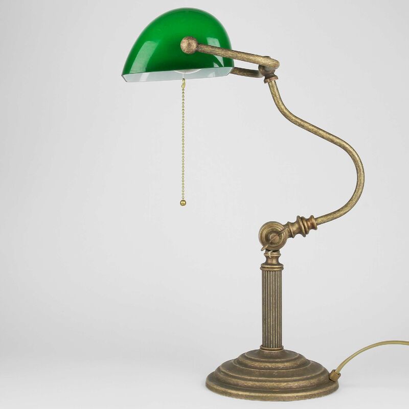 Image of Lampada da tavolo Banker Premium in ottone bronzo antico - Bronzo antico opaco, verde