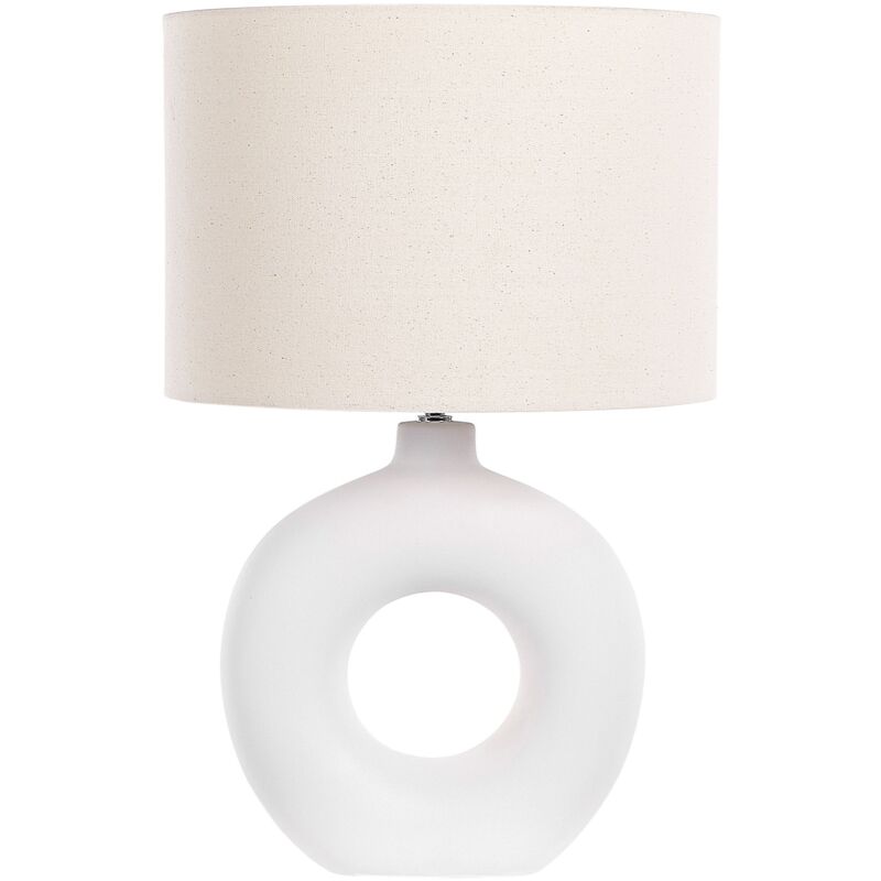 Image of Lampada da tavolo in ceramica stile Art Deco luce ambiente beige paralume bianco Venta
