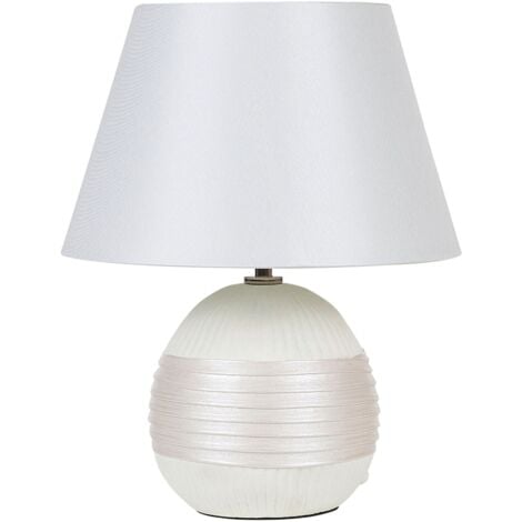Lampada da Tavolo Base in Ceramica Bianco Sporco Paralume a Cono in Finta Seta Sado