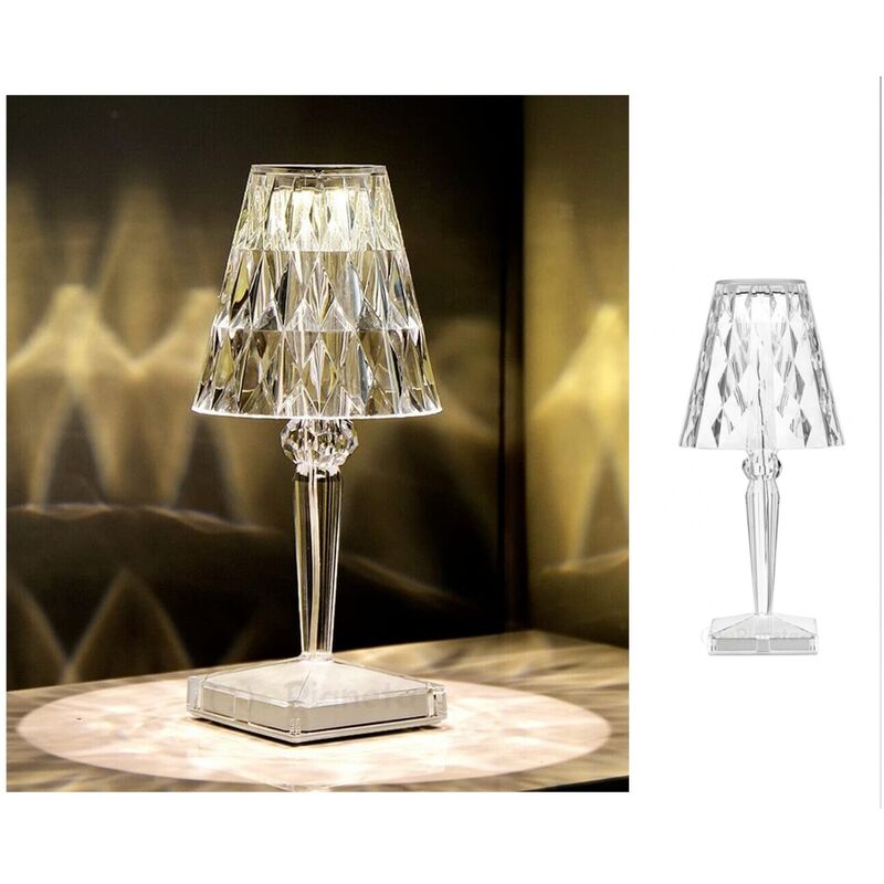 Image of Lampada da tavolo led cristallo trasparente ricaricabile usb touch lume moderno comodino scrivania bar ristorante