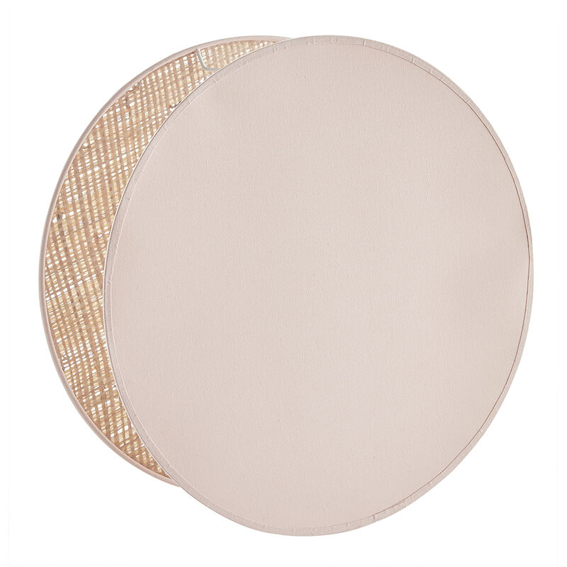 Image of Lampada da tavolo rotonda bi-materiale in tessuto rosa chiaro e fibra di rafia naturale D35 cm verso - Rosa pallido