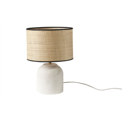 Lampada da tavolo bianca in ceramica effetto pietra e paralume in rafia H35 cm ROCHA