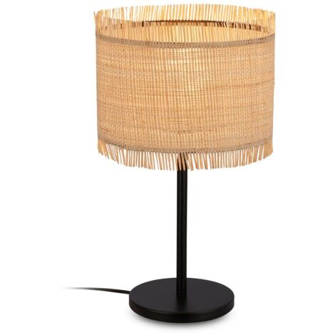 Lampada da tavolo Briloner Borra, paralume in paglia, interruttore a cavo, stile boho, attacco E27, naturale, Ø25 x 43,5 cm