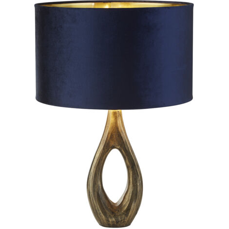 Lampada da tavolo Bucklow - Metallo ottone anticato e paralume in velluto blu navy
