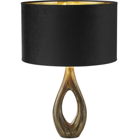 Lampada da tavolo Bucklow - Metallo ottone anticato e paralume in velluto nero
