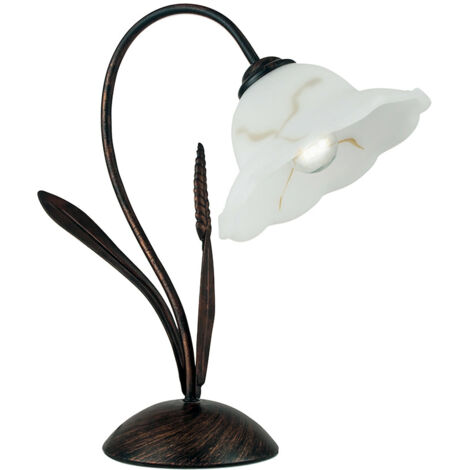 "Lampada da tavolo BYRON in metallo effetto ruggine con diffusore in vetro"
