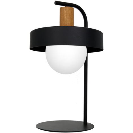 Lampada da tavolo Canan nera legno sfera bianca E27