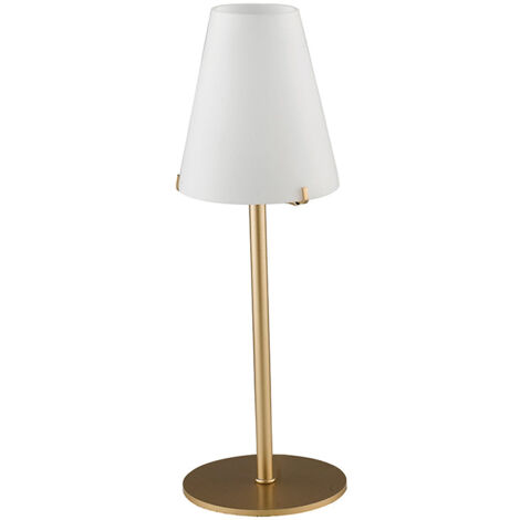 "Lampada da tavolo CANTO in metallo oro con diffusore in vetro bianco"