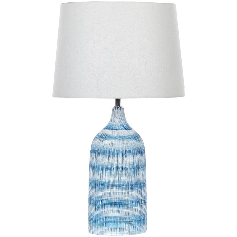 Image of Beliani - Lampada da tavolo in ceramica blu paralume in tessuto bianco 66 cm Georgina