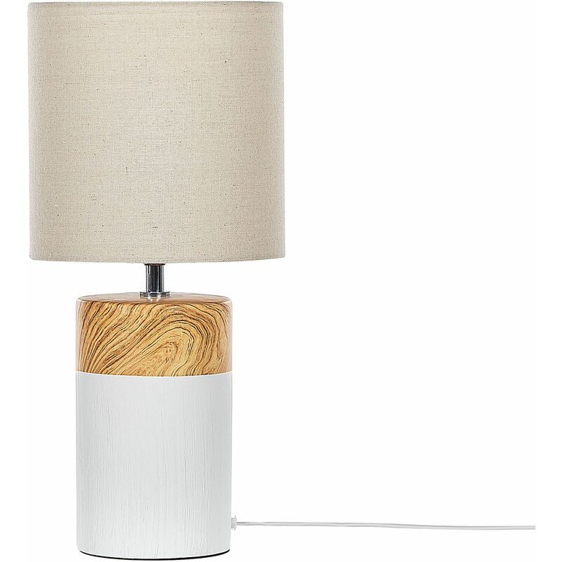 Image of Lampada da tavolo in ceramica legno chiaro bianco beige paralume in tessuto 43 cm comodino classico Alzeya