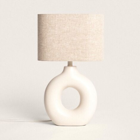 Lampada da Tavolo Ceramica e Tessuto Memphis Beige