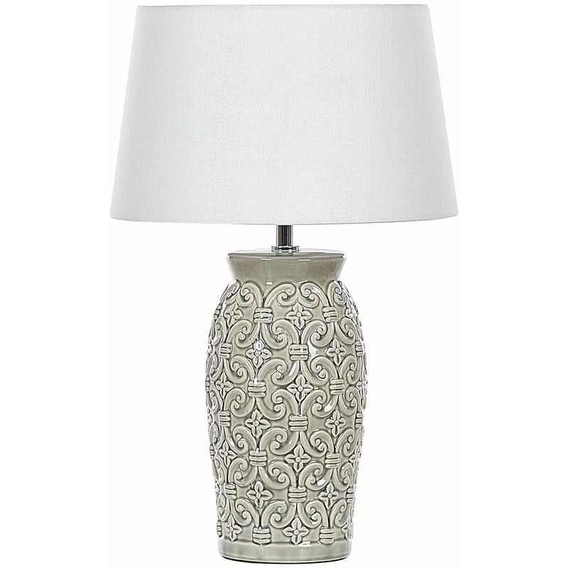 Image of Lampada da tavolo in ceramica grigia da 48 cm motivo ornamentale Khoper - Grigio
