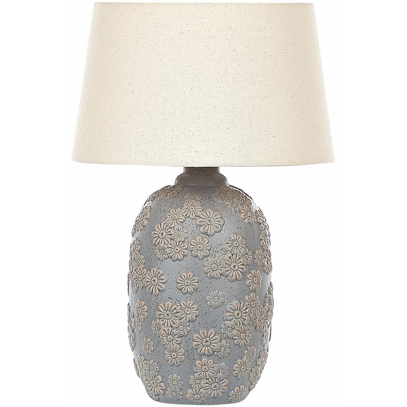 Image of Lampada da tavolo in ceramica grigia e beige 46 cm con paralume Ferrey - Grigio