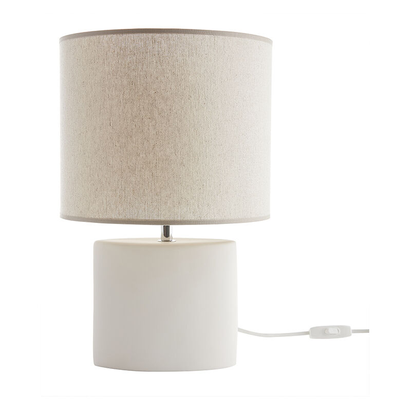 Image of Lampada da tavolo in ceramica bianco opaco e paralume in lino naturale tiga - Bianco sporco
