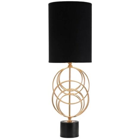 Lampada da tavolo "Circly" in metallo color oro e tessuto colore nero per interni -Ø 22 x 65 cm