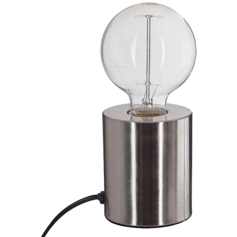 Image of Lampada con base saba argento h11cm - lampada metallo tubo argento, ferro e pvc, dimensioni d.9 x h. 10,5 cm Atmosphera créateur d'intérieur - Metallo