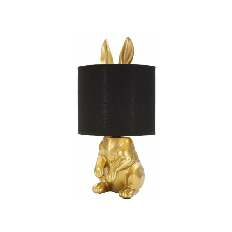 Image of Charme1921 - Lampada da tavolo con coniglio nascosto dorato, paralume nero diam 20x43cm