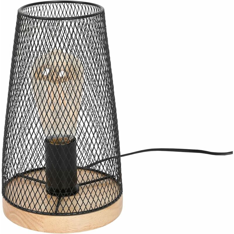Image of Lampada da tavolo con gabbia in metallo, lampada da comodino con cavo, lampada da soggiorno E27, lampada da tavolo vintage in ferro (senza lampadina)