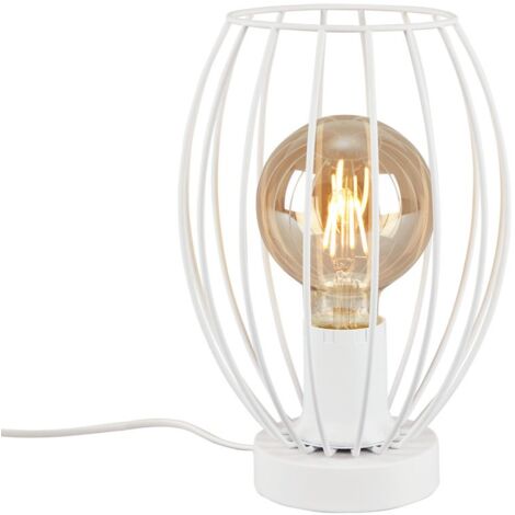 Lampada da tavolo con interruttore a cavo e paralume in filo metallico 1xE27 25W bianca in metallo Briloner