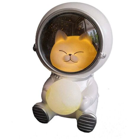 Lampada da tavolo con luce notturna 3D a forma di astronauta, animale, gatto che tiene in mano la luna, per la cameretta dei bambini, decorazione per la cameretta dei bambini, per compleanno, Natale, 