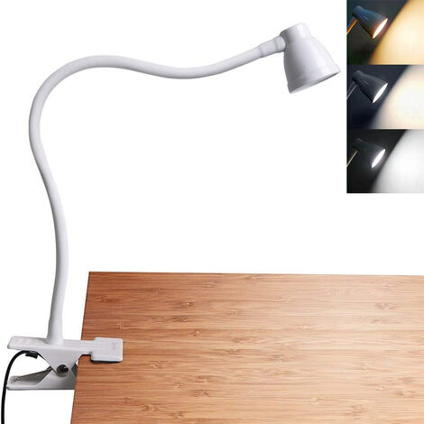 Lampada da Lettura a LED da Tavolo con Morsetto a Clip da Tavolo a LED USB 3 Colori DEWIN Lampada da Lettura a Clip a LED Bianca 