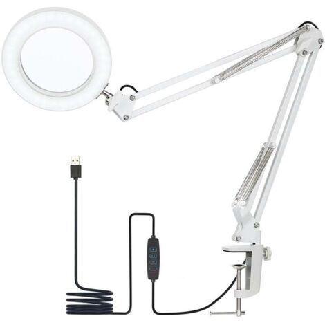 Lampada da tavolo con morsetto, lampada da scrivania, con lente d'ingrandimento 8x, braccio girevole, LED dimmerabile, 3 modalità colore, 10 livelli di luminosità