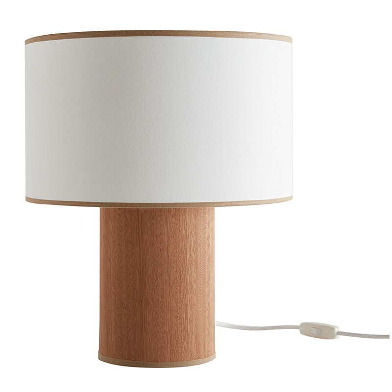 Image of Lampada da tavolo con paralume in cotone color sabbia e base in foglio di mogano H36 cm solar - mogano
