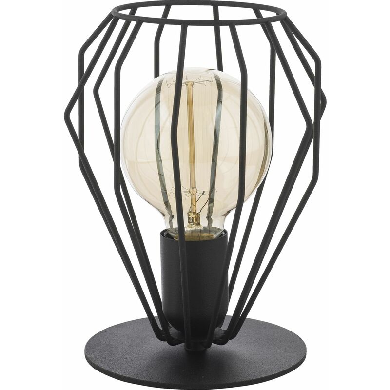 Image of Lampada da tavolo dal design industriale stile retro con paralume apero in filo metallico nero 22cm per comò salotto scrivania - Nero