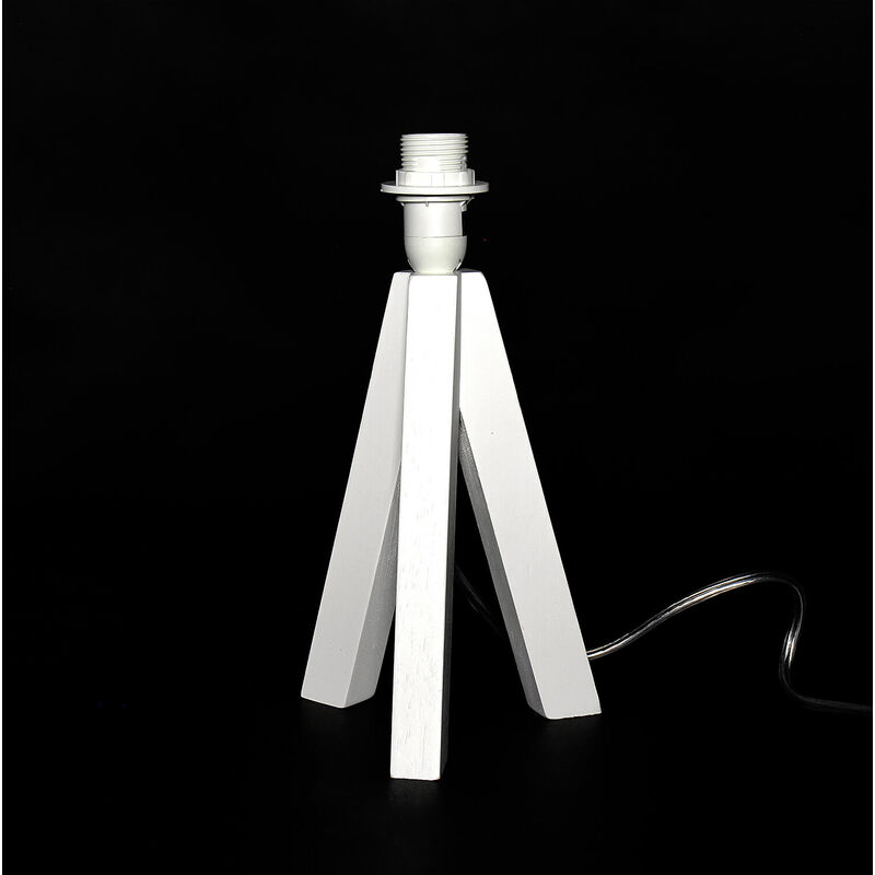 Image of Licht-erlebnisse - Base treppiede per Lampada da tavolo con attacco E14 design moderno in stile scandinavo in legno bianco con interruttore a cavo