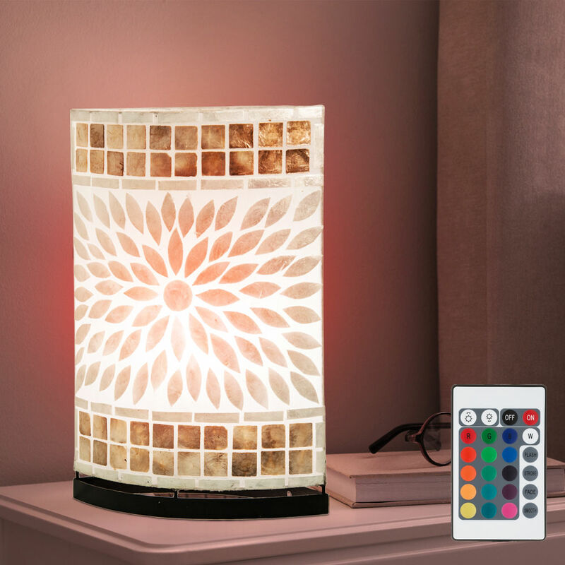 Image of Lampada da tavolo a mosaico conchiglia lampada da soggiorno con telecomando dimmerabile in un set che include lampade a led rgb