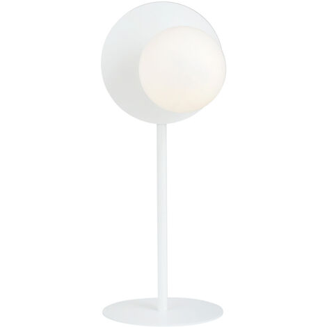 Lampada Da Tavolo Contemporanea Ippolita 1 Luce In Acciaio Bianco E Vetro Opalino