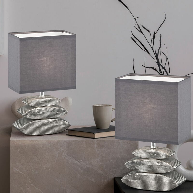 Image of Etc-shop - Lampada da tavolo cromata lampada da comodino moderna lampada laterale quadrata, lampada da lettura base in ceramica paralume in tessuto