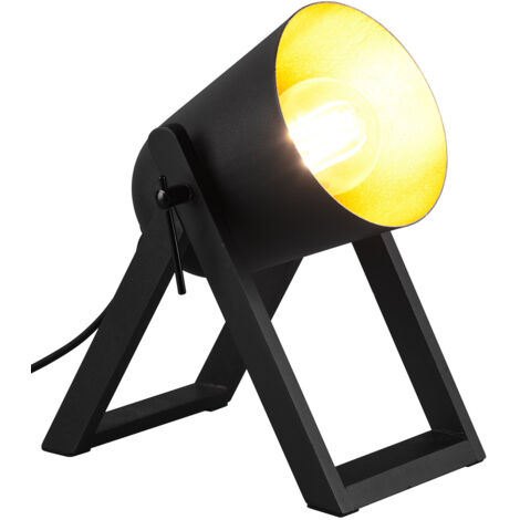 Lampada da Tavolo da Interno Attacco E27 in Legno naturale Nero e Oro