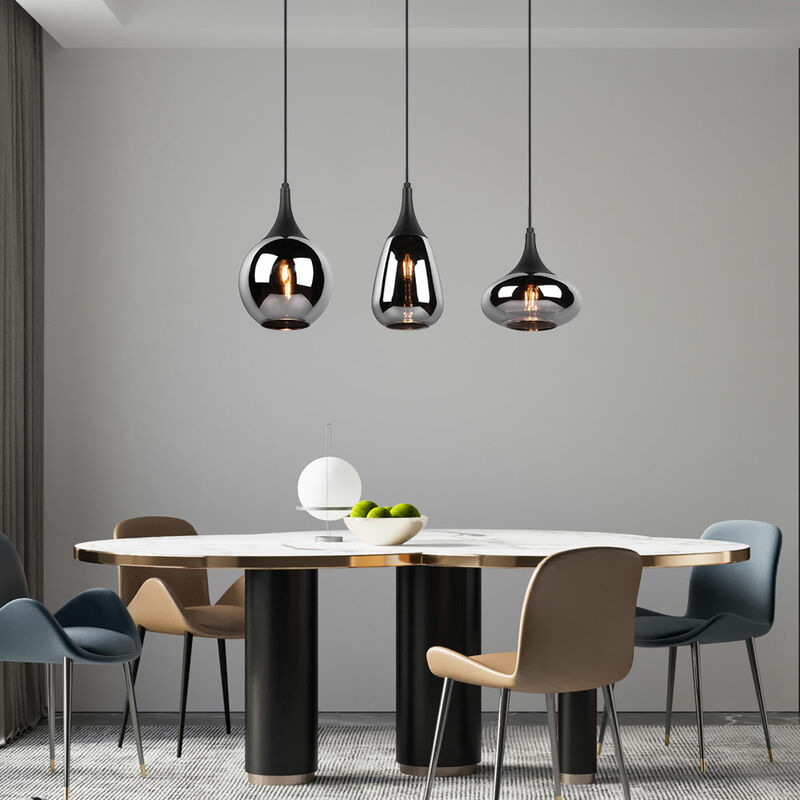 Image of Etc-shop - Lampada da tavolo da pranzo lampada a sospensione nera lampada a sospensione da sala da pranzo vetro 3 fiamme vetro cromo vaporizzato,