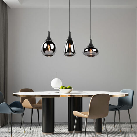 Lampada da tavolo da pranzo lampada a sospensione nera lampada a sospensione da sala da pranzo vetro 3 fiamme vetro cromo vaporizzato, diversi paralumi, 8x E14, LxH 68x150 cm