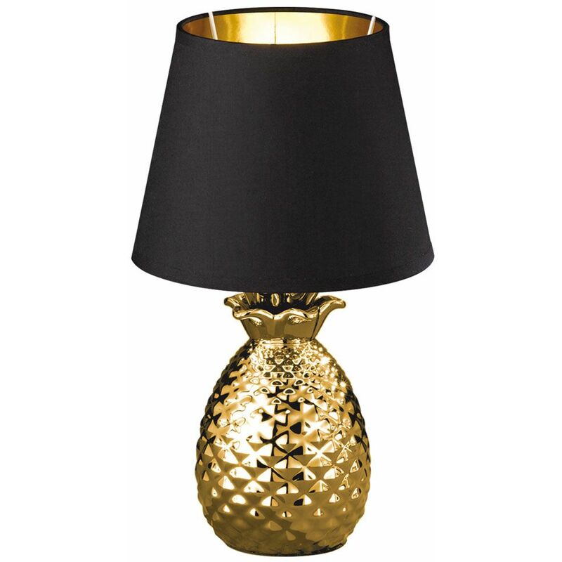 Image of Reality Leuchten - Lampada da comodino in tessuto lampada da tavolo in ceramica design oro nero ananas Reality lights R50421079