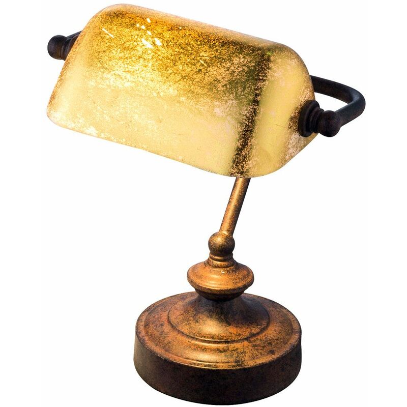 Image of Lampada da tavolo banchiere antica sala da lavoro faretto da lettura lampada foglia oro patinato Globo 24917R