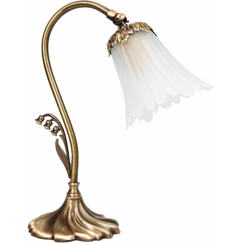 Image of Lampada da tavolo dal design floreale Lampada da tavolo E14 da scrivania, comodino - Bronzo chiaro lucido, Bianco
