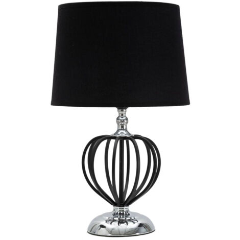 Lampada da Tavolo Darky Argento Ø28x44,5 cm in Ferro PVC e Tessuto Nero e Argento