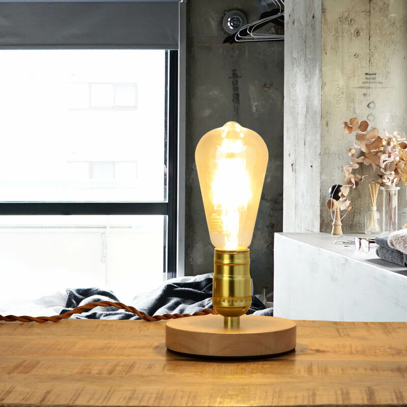 Image of Lampada da tavolo decorativa dal design industriale a forma di lampadina con base rotonda ideale per scrivania comodino salotto - Oro