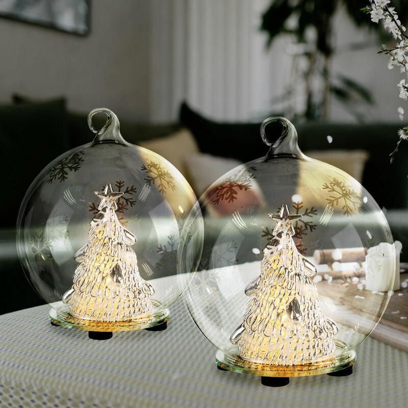 Image of Lampada da tavolo Decorazione natalizia Lampada decorativa a led sfera di vetro, sfera dell'albero di Natale, con albero di Natale e fiocchi di neve,