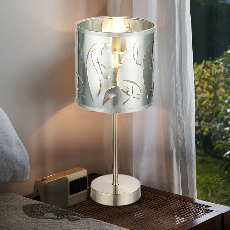 Image of Etc-shop - Lampada da tavolo design argento camera da letto punzonatura lettura luce notturna lampada in un set che include lampadine a led