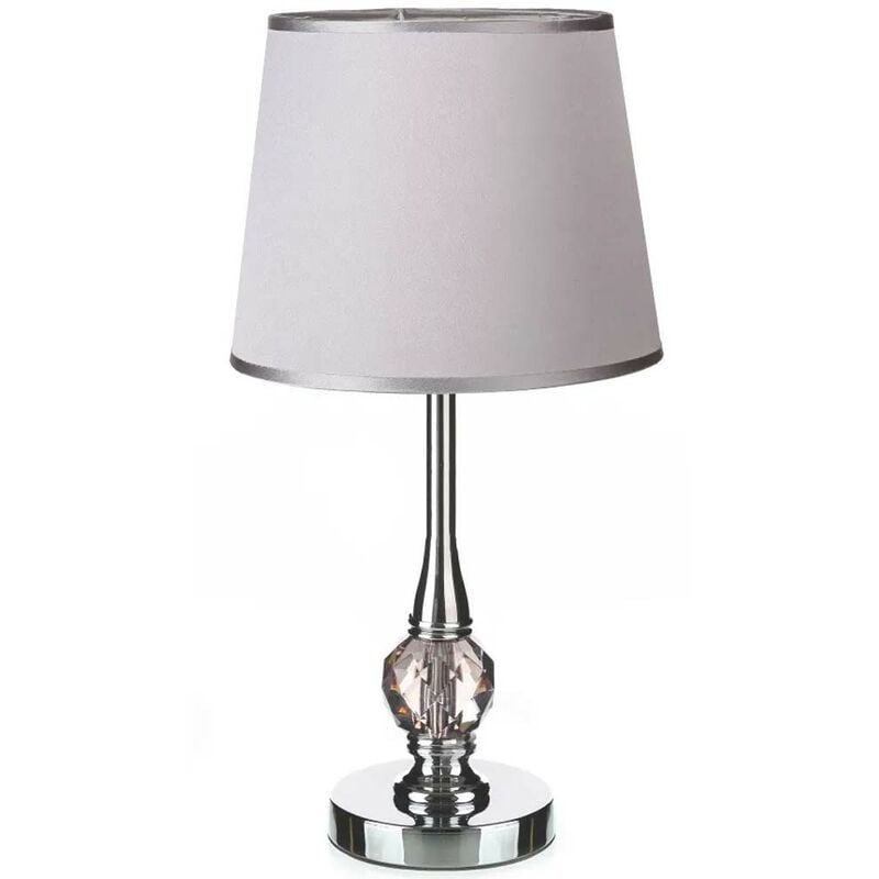 Image of Bakaji - Lampada da Tavolo Design Classico Lume Silver per Comodino Paralume in Tessuto