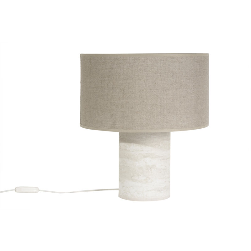 Image of Lampada da tavolo design effetto travertino e paralume in lino H37 cm sema - Lino